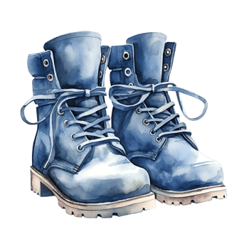 Watercolor blue pair boots, shoe illustration png