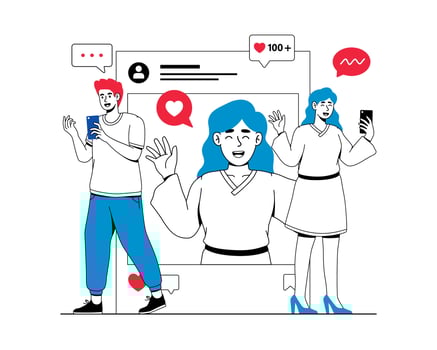 Smiling Girl Takes a Selfie For Social Media vector