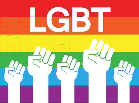 Flat cartoon lgbt rainbow flag fist vector