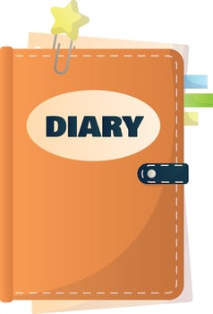 Orange daily paper notepad isolated on white background. Cartoon personal diary planner flat illustration. Colorful organizer page journal with sticker and bookmark vector