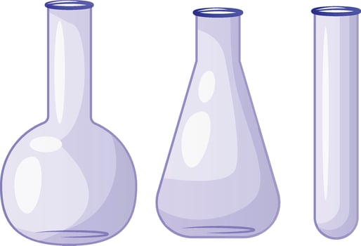 Chemistry laboratory test tubes and science tools for experiment. Chemist or doctor hands in gloves hold lab beakers and flasks set. Illustration of test-tube for pharmacology technology vector