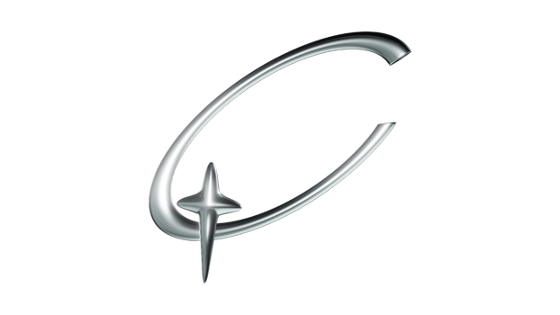 A silver star with a curved line that says C png