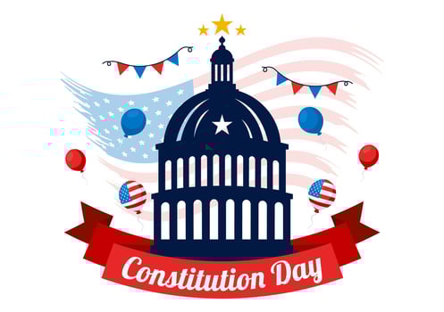 Happy Constitution Day United States Vector Illustration Vector Illustration on September 17th with an American Waving Flag and the Capitol Building