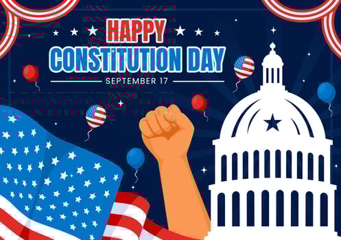 Happy Constitution Day United States Vector Illustration Vector Illustration on September 17th with an American Waving Flag and the Capitol Building