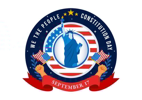 Happy Constitution Day United States Vector Illustration Vector Illustration on September 17th with an American Waving Flag and the Capitol Building