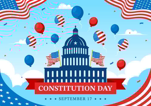 Happy Constitution Day United States Vector Illustration Vector Illustration on September 17th with an American Waving Flag and the Capitol Building