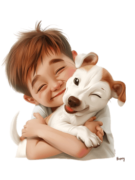 joyful young boy with a dog, isolated against a transparent background png