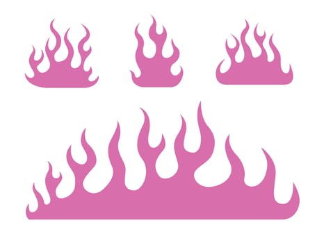 Pink flames set . bonfire vector