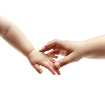 A hand tenderly holding a baby's hand, depicted alone against a transparent background png