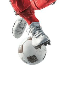 Isolated soccer player's feet with ball against transparent background png