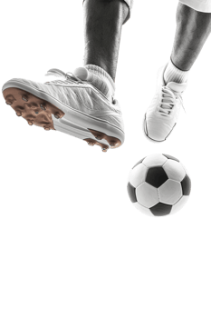Isolated soccer player's feet with ball against transparent background png