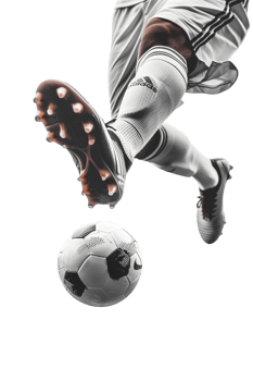 Isolated soccer player's feet with ball against transparent background png