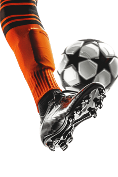 Isolated soccer player's feet with ball against transparent background png