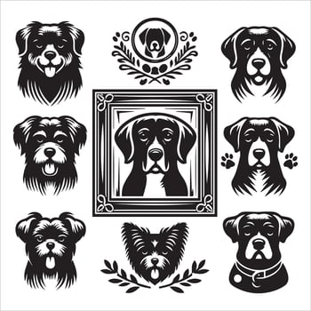 Print A collage of a dog a plant in an illustrated frame risograph silhouette white background vector