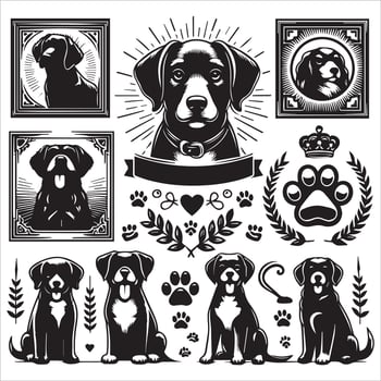 Print A collage of a dog a plant in an illustrated frame risograph silhouette white background vector