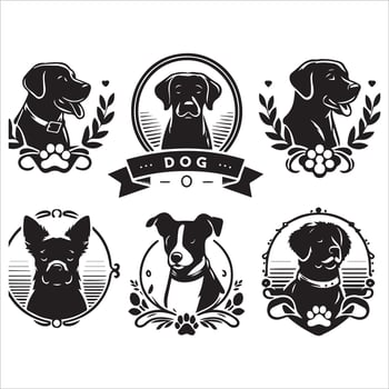 Print A collage of a dog a plant in an illustrated frame risograph silhouette white background vector