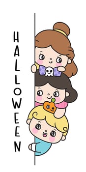 Cute girl Halloween clipart princess children Retro cartoon kawaii drawing vector