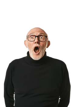 Isolated surprised man against transparent background png
