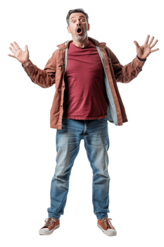 Isolated surprised man against transparent background png