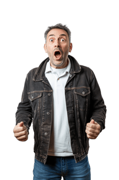 Isolated surprised man against transparent background png