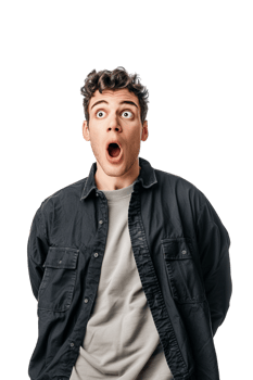 Isolated surprised man against transparent background png