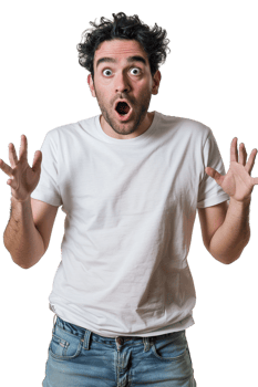 Isolated surprised man against transparent background png