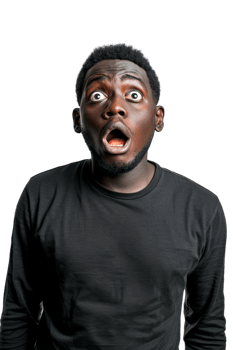 Isolated surprised man against transparent background png