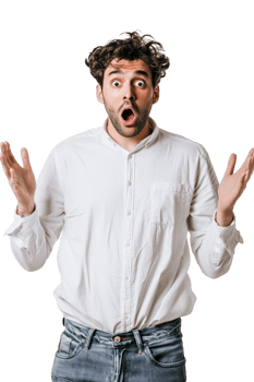 Isolated surprised man against transparent background png