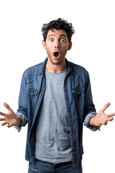 Isolated surprised man against transparent background png