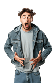 Isolated surprised man against transparent background png