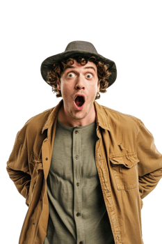 Isolated surprised man against transparent background png