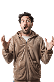 Isolated surprised man against transparent background png