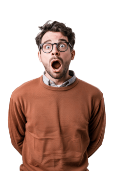 Isolated surprised man against transparent background png