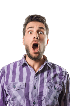 Isolated surprised man against transparent background png