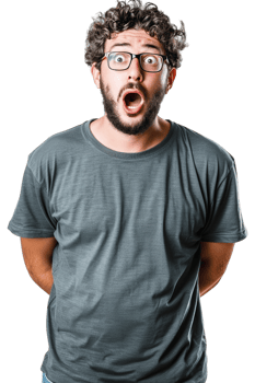 Isolated surprised man against transparent background png