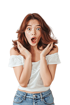 Isolated surprised woman against transparent background png