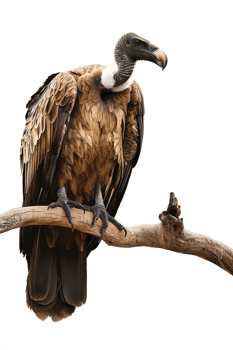 Isolated vulture on a branch against transparent background png
