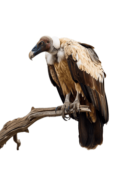Isolated vulture on a branch against transparent background png