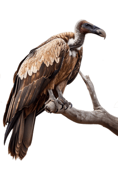 Isolated vulture on a branch against transparent background png