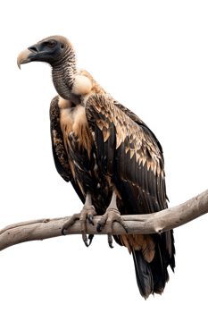 Isolated vulture on a branch against transparent background png