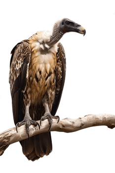 Isolated vulture on a branch against transparent background png