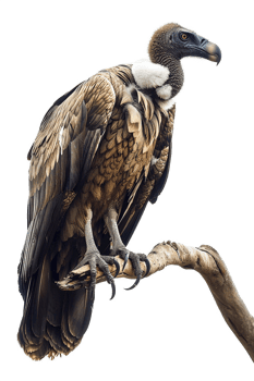 Isolated vulture on a branch against transparent background png