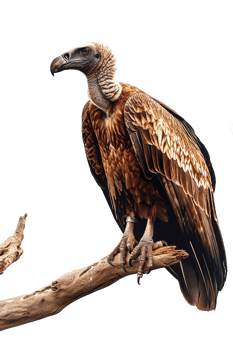 Isolated vulture on a branch against transparent background png