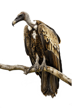 Isolated vulture on a branch against transparent background png