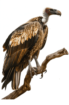 Isolated vulture on a branch against transparent background png