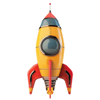 Stylized Rocket with Yellow Body, Red Fins, and Blue Nose Cone on Transparent background AI-Generative png
