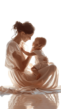 Loving mother with baby alone against transparent background png
