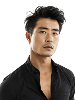 Male Asian model alone against transparent background png