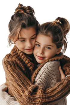 Mother and daughter hug alone against transparent background png