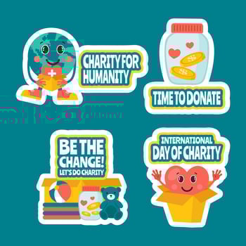 Day of Charity Label Flat Cartoon Hand Drawn Templates Background Illustration vector